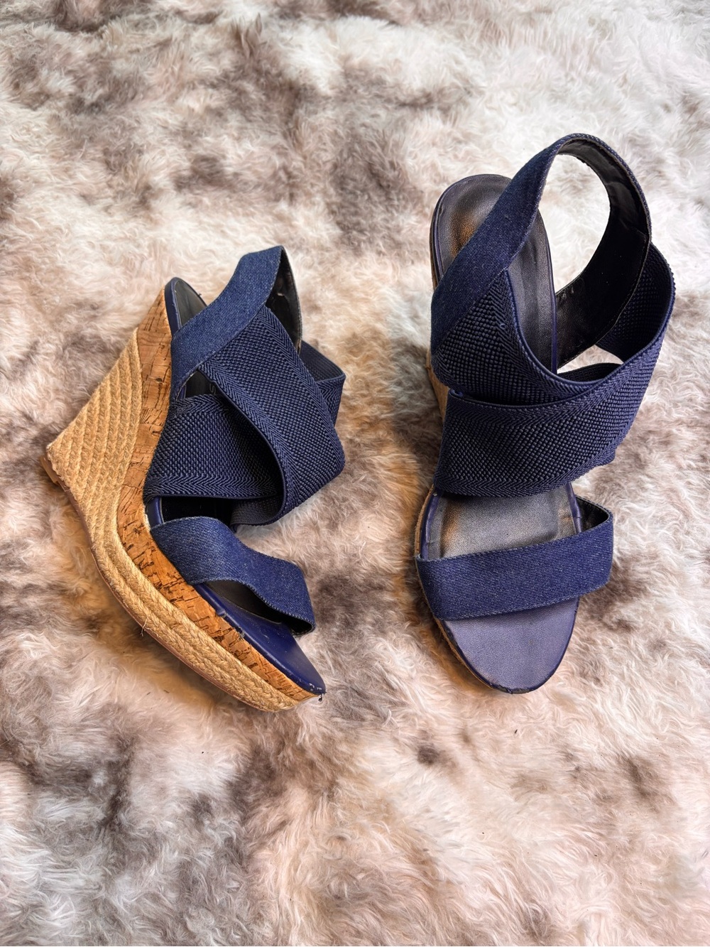 Charles By Charles David Navy Cork Wedge Sandals
